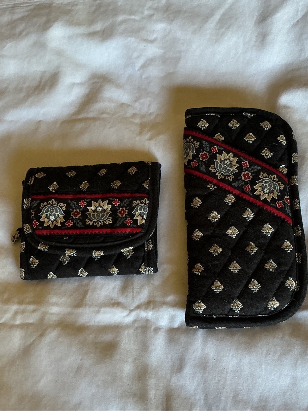Vera Bradley Quilted Black Floral Pattern Wallet and Sunglass Case Set